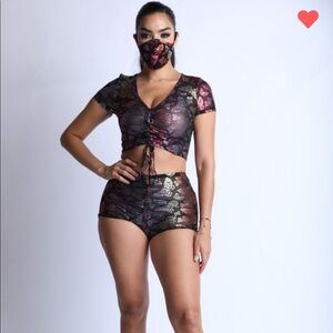 Women’s 3 Piece Stretchy Butterfly Print Short Set